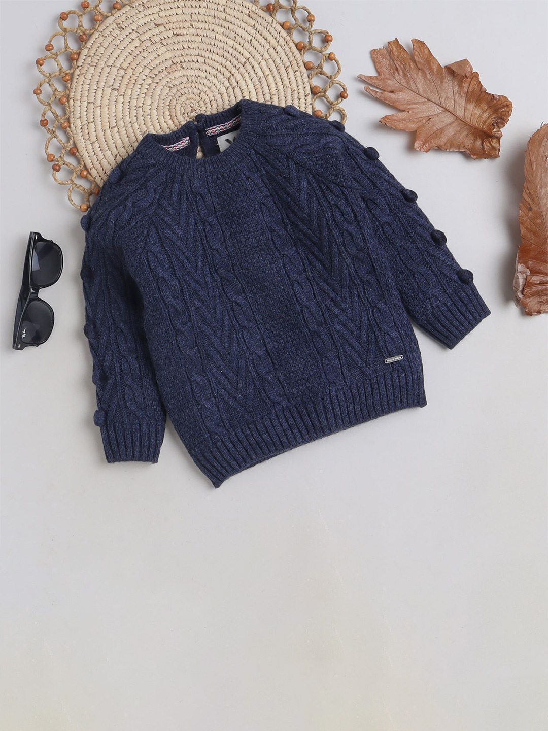 

Yellow Apple Girls Cable Knit Woollen Pullover Sweaters, Navy blue