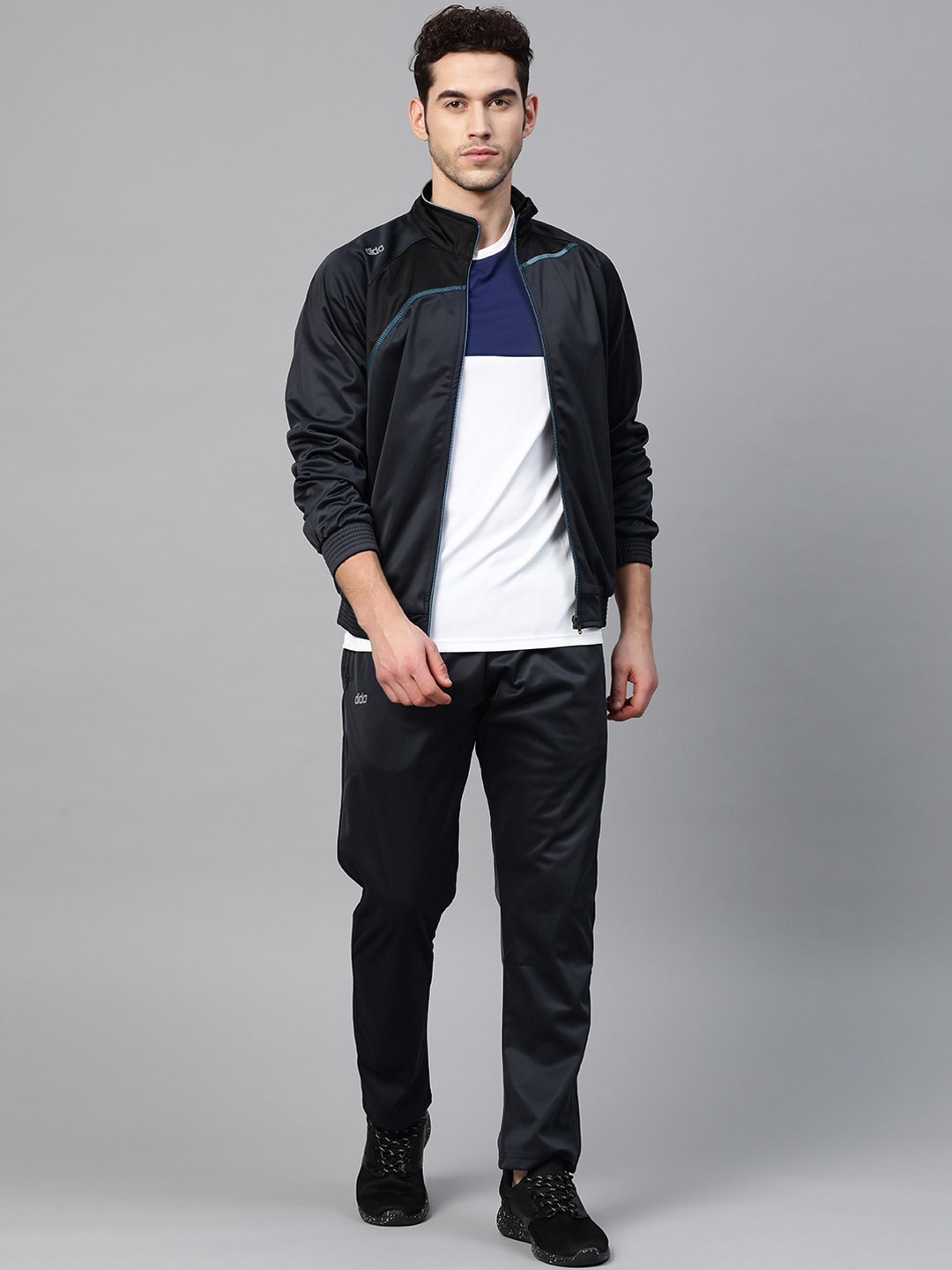 

DIDA Mock Collar Light Weight Stretchable Quick-Dry Comfort Fit Sports Tracksuit, Navy blue