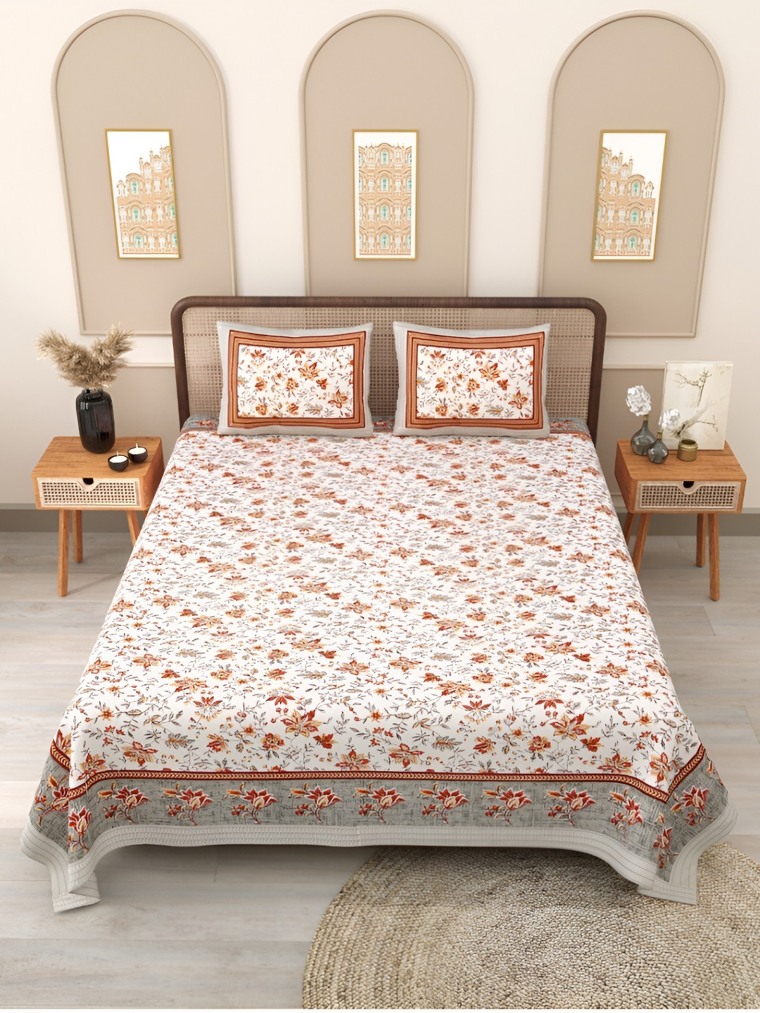 

Block Print Story Brown Ethnic Motifs 210 TC Cotton Queen Bedsheet with 2 Pillow Covers