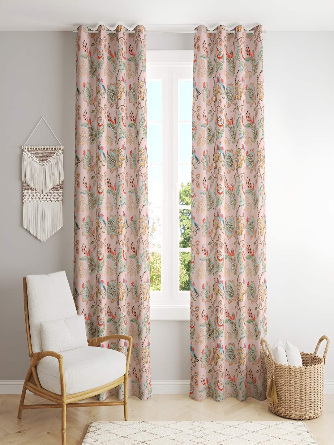 

tundwal's Orange & Pink 2 Pieces Floral Room Darkening Window Curtain