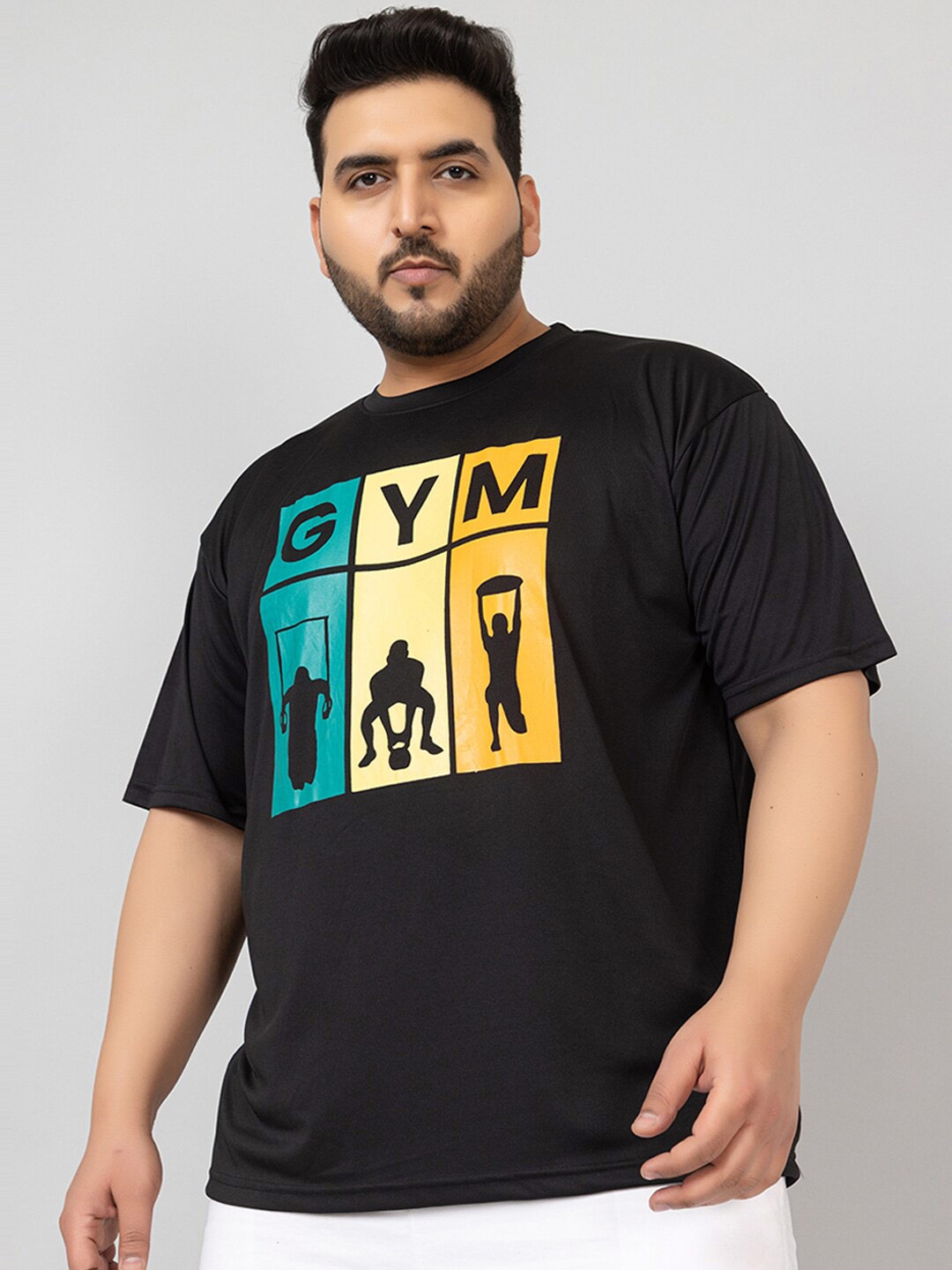 

CHKOKKO Plus Size Typography Printed Round Neck T-shirt, Black