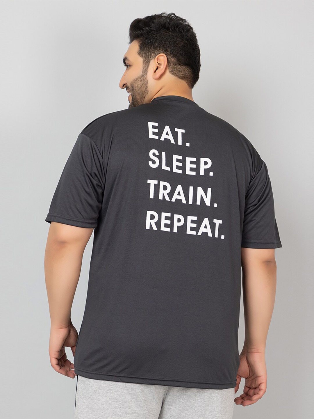 

CHKOKKO Plus Size Typography Printed Round Neck T-shirt, Grey