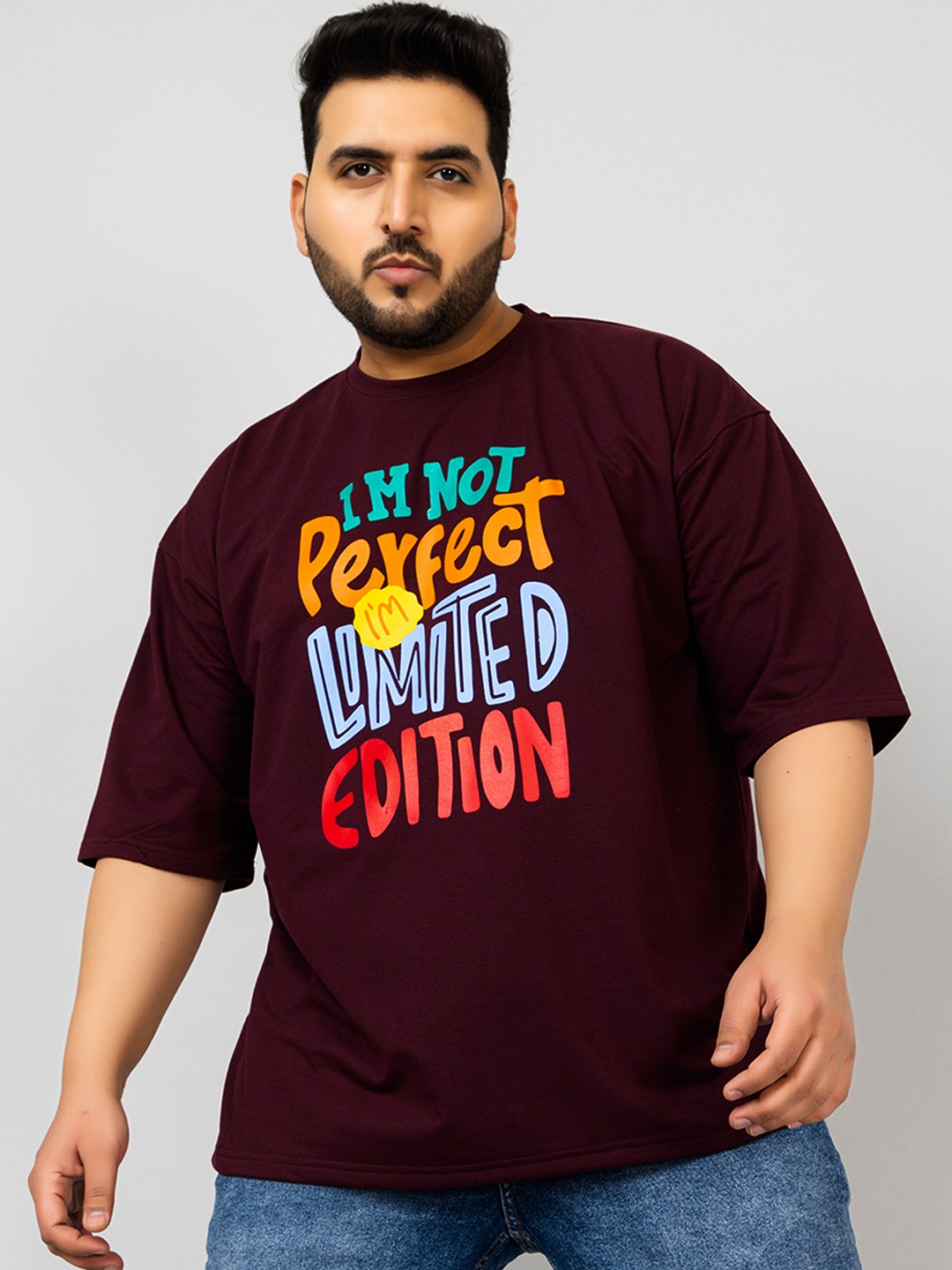 

CHKOKKO Typography Printed Cotton Oversized T-shirt, Violet