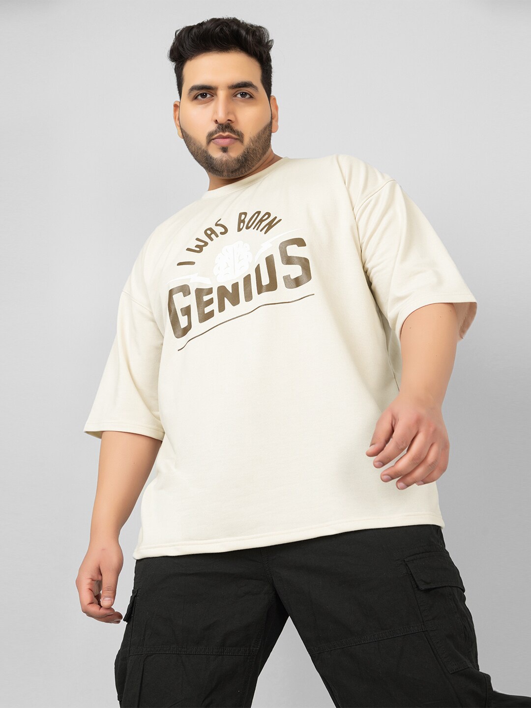 

CHKOKKO Plus Size Typography Printed Drop-Shoulder Sleeves Oversized T-shirt, Khaki