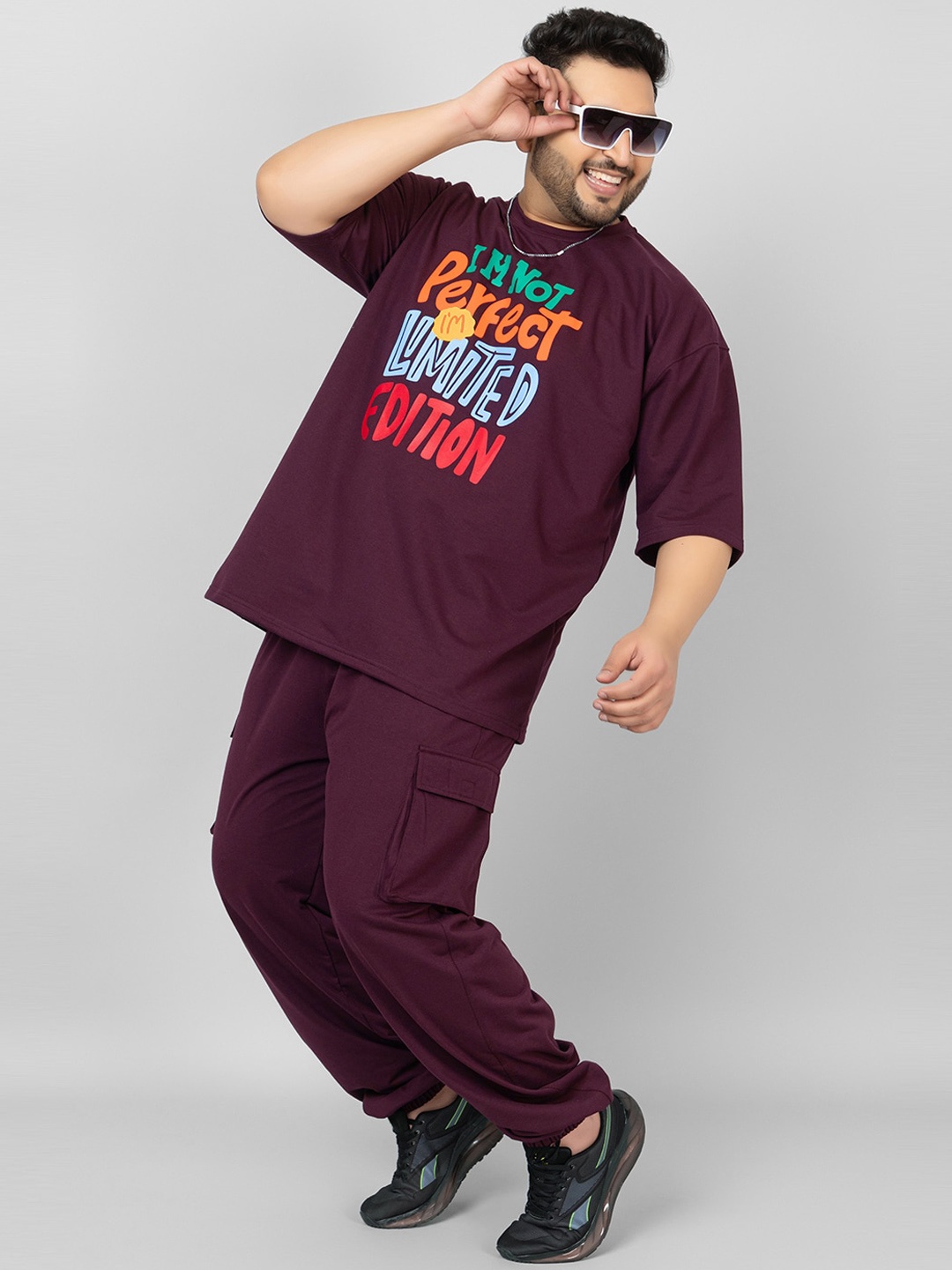 

CHKOKKO Men Plus Size Printed T-Shirt With Jogger Oversized Co-ords Set, Violet