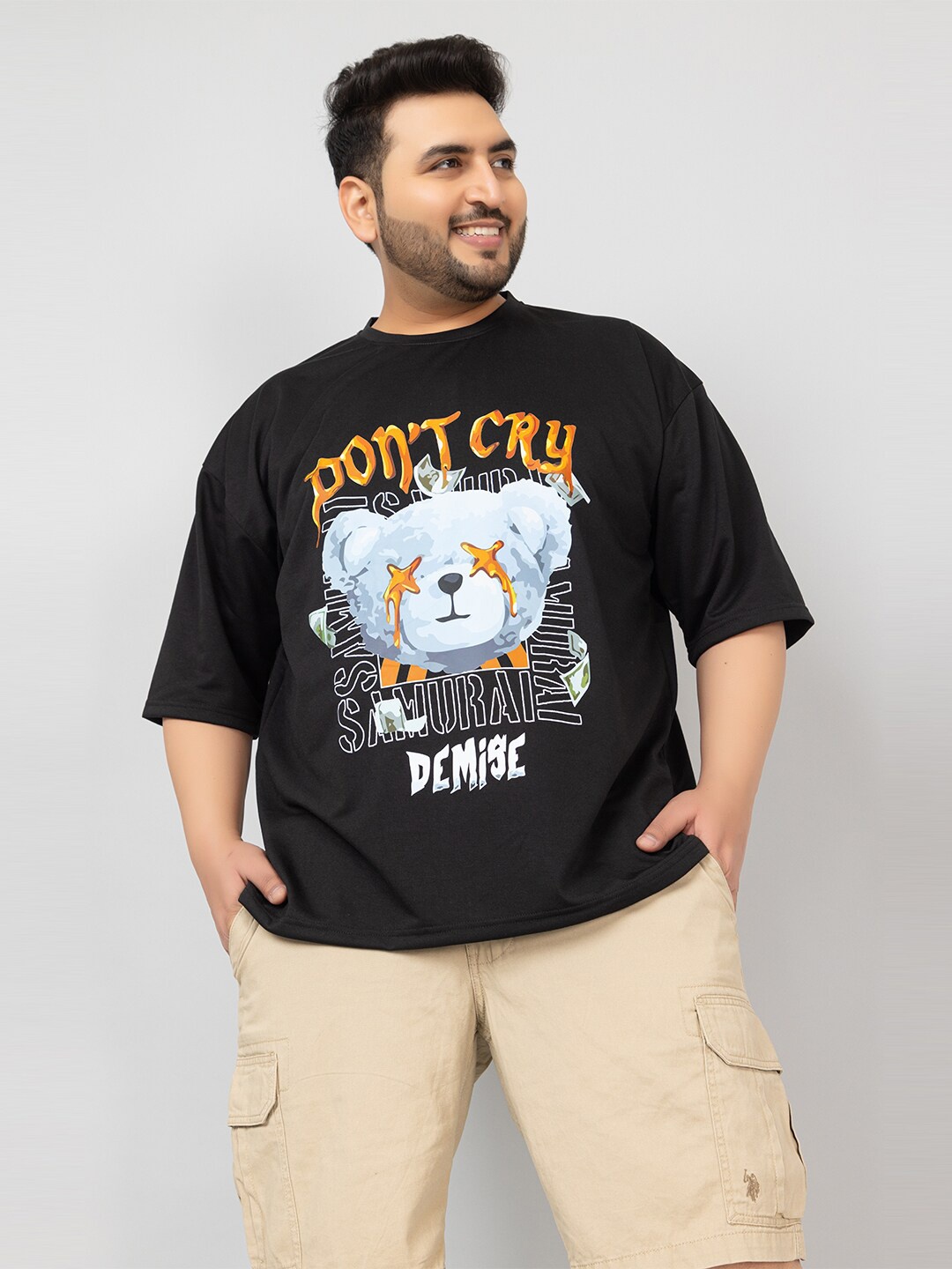 

CHKOKKO Graphic Printed Round Neck Oversized Cotton T-shirt, Black