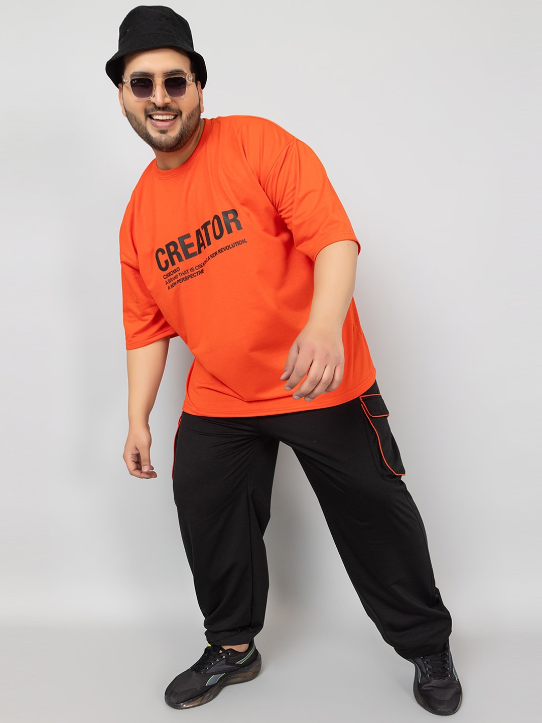 

CHKOKKO Men Plus Size Printed T-Shirt With Jogger Oversized Co-ords Set, Orange