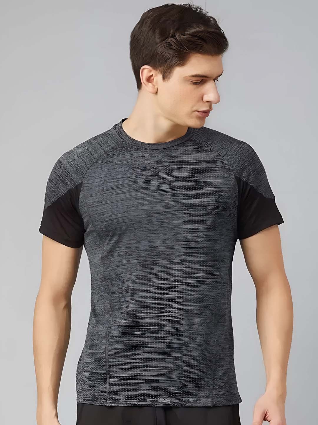 

DIDA Self Design Round Neck Dri-FIT T-shirt, Grey melange