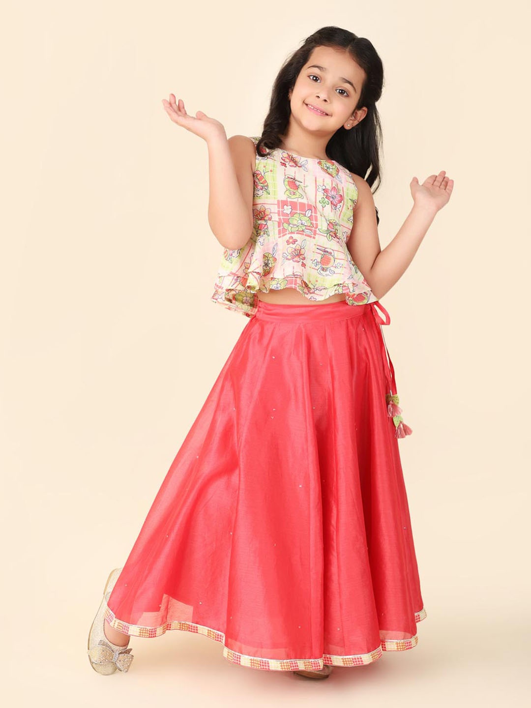 

Fabindia Girls Printed Cotton Ready to Wear Lehenga & Blouse, Pink