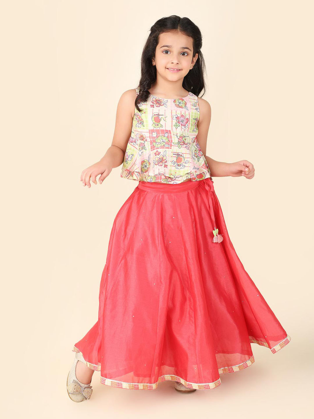 

Fabindia Girls Printed Cotton Ready to Wear Lehenga & Blouse, Pink