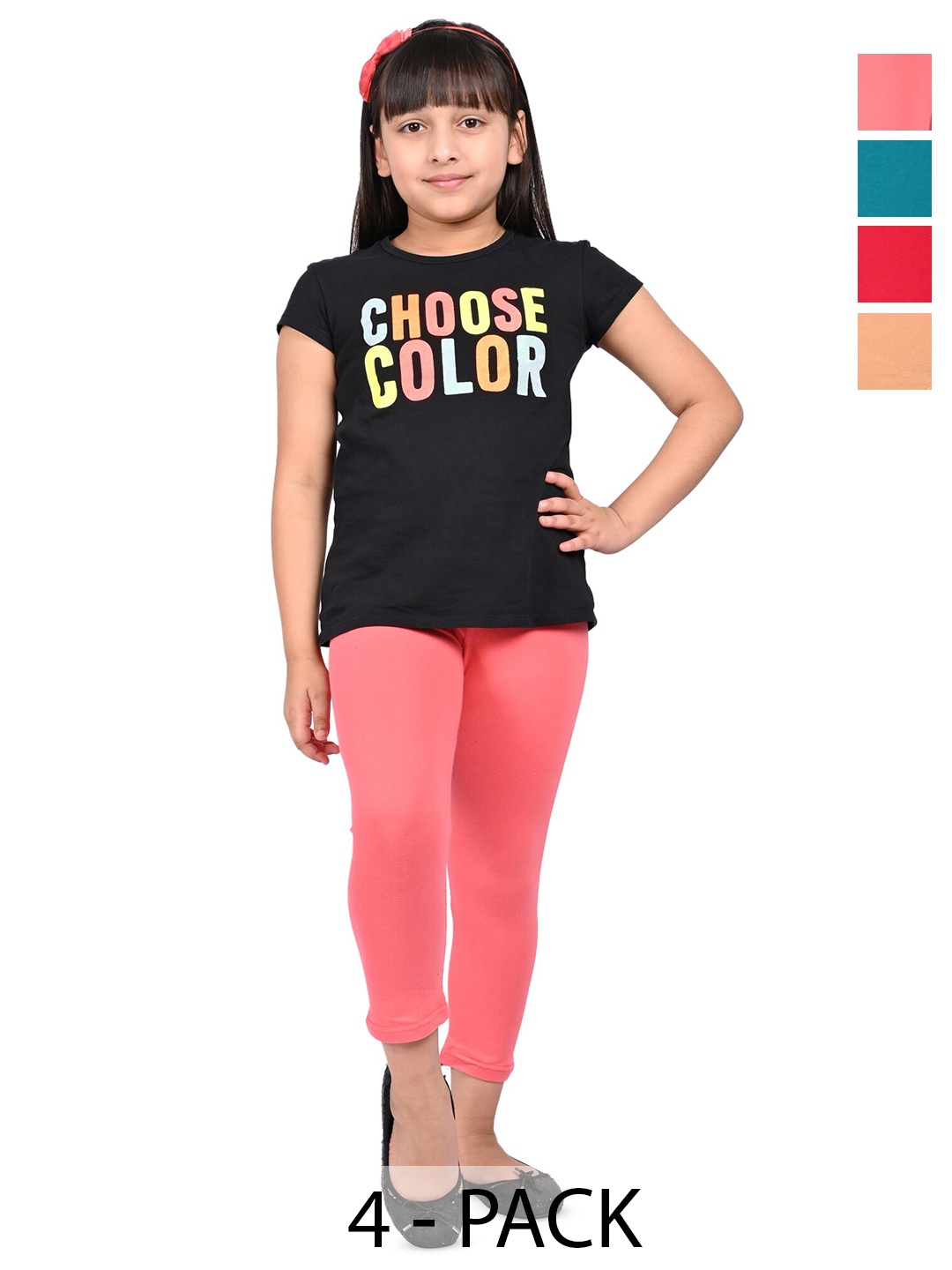 

BAESD Girls Pack Of 4 Slim Fit Three-Fourth Length Leggings, Pink