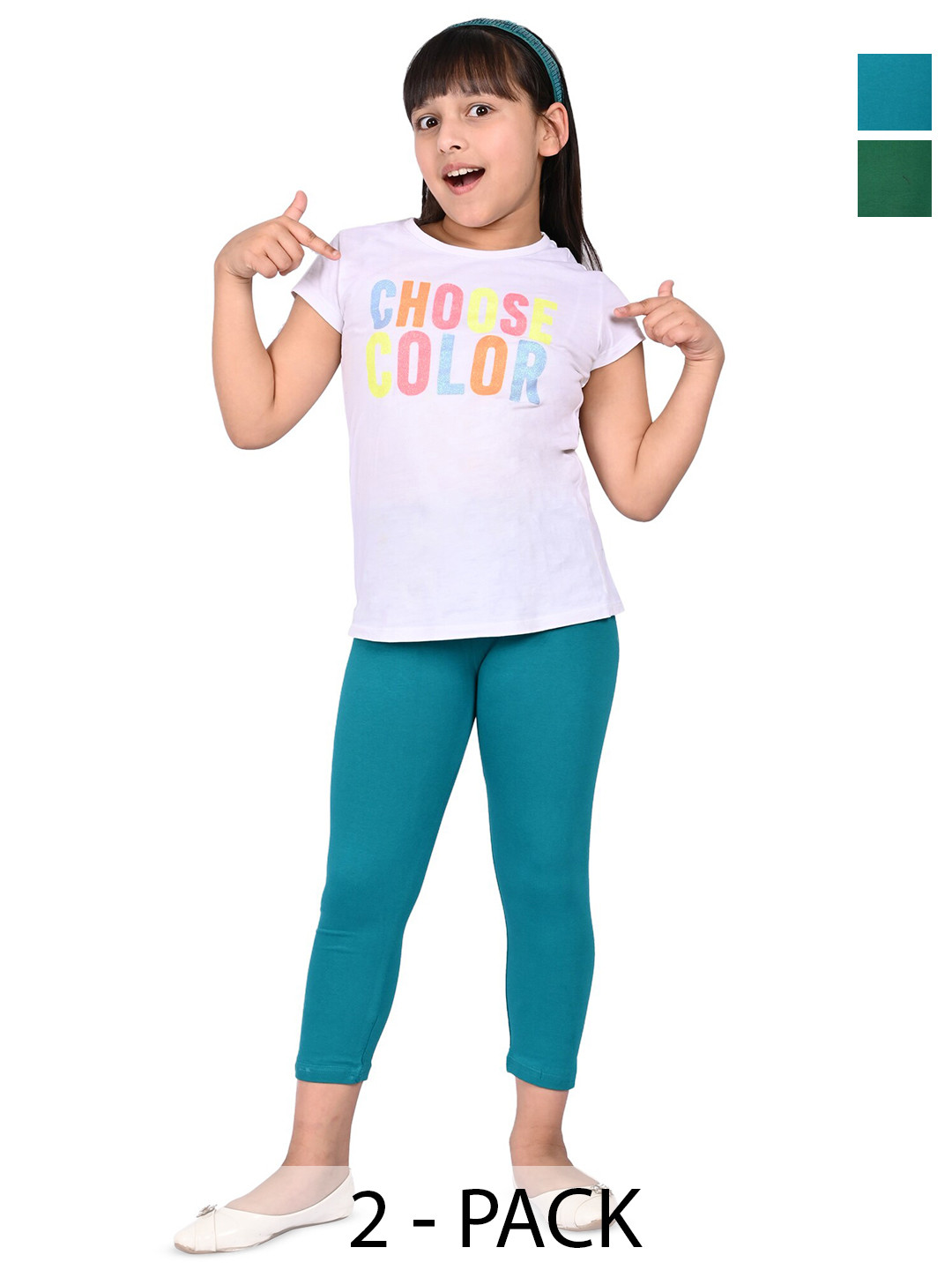 

BAESD Girls Pack Of 2 High Rise Slim Fit Capris, Green