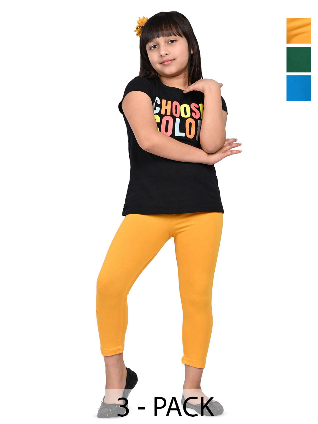 

BAESD Girls Pack Of 3 Slim Fit Three-Fourth Length Leggings, Green