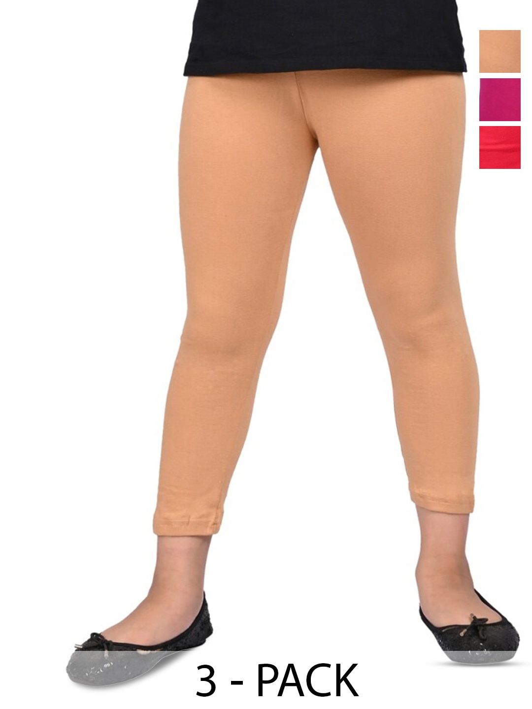 

BAESD Girls Pack Of 4 Slim Fit High Rise Cropped Leggings, Red