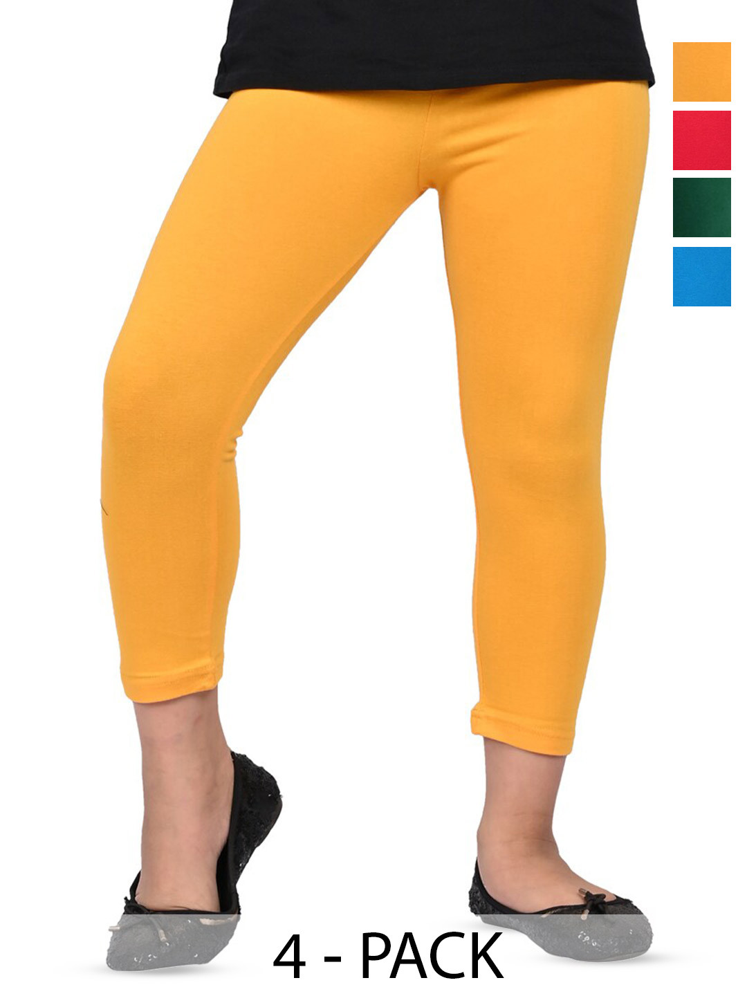 

BAESD Girls Pack Of 4 High Rise Slim Fit Capris, Red