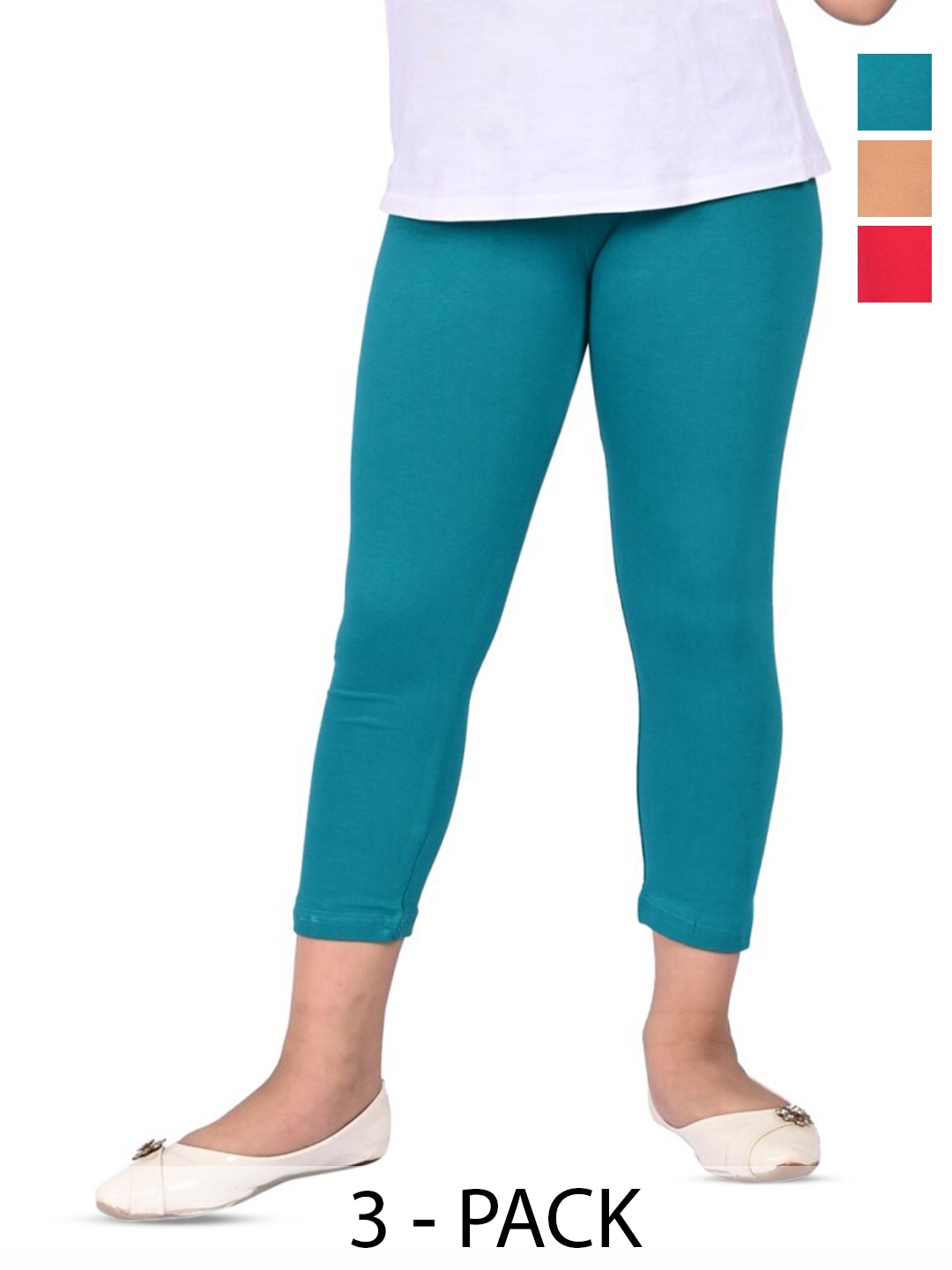 

BAESD Girls Pack Of 3 Slim Fit Three-Fourth Length Leggings, Blue