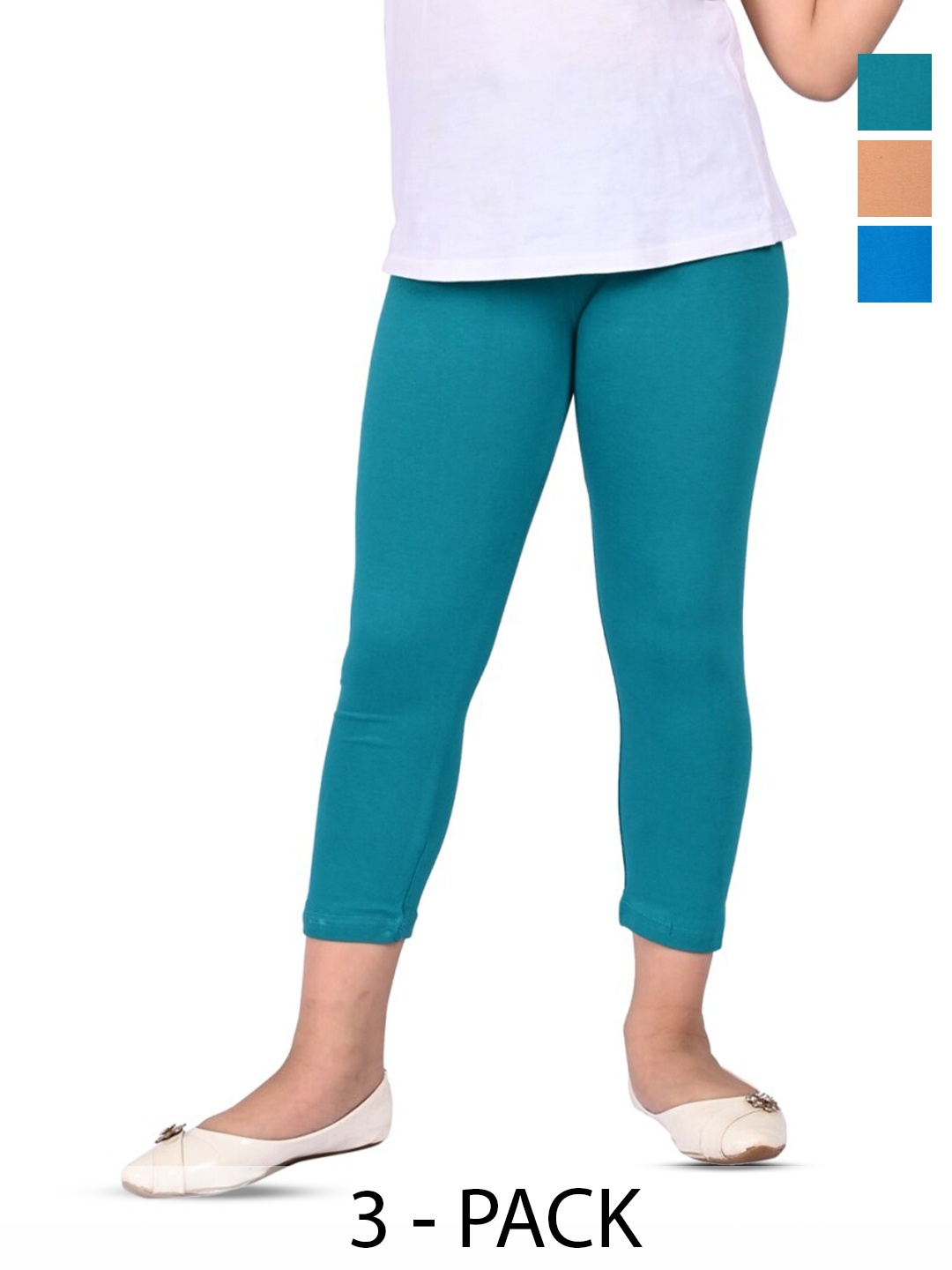 

BAESD Girls Pack Of 3 High Rise Slim Fit Capris, Blue