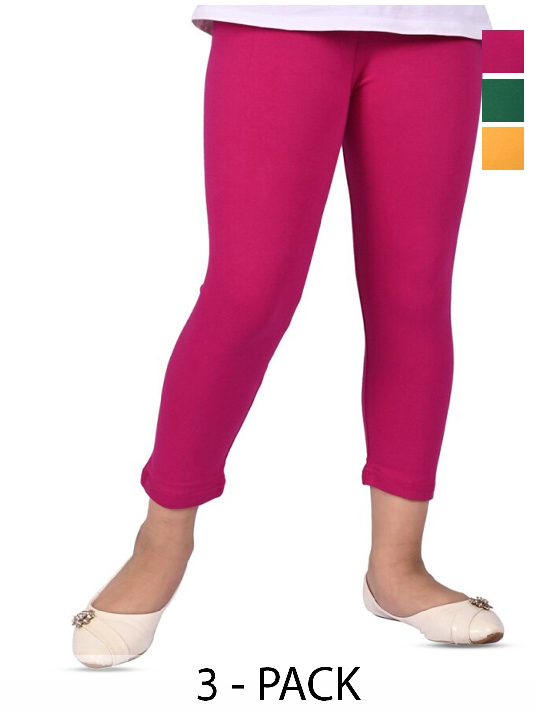 

BAESD Girls Pack Of 3 Slim Fit Three-Fourth Length Leggings, Green