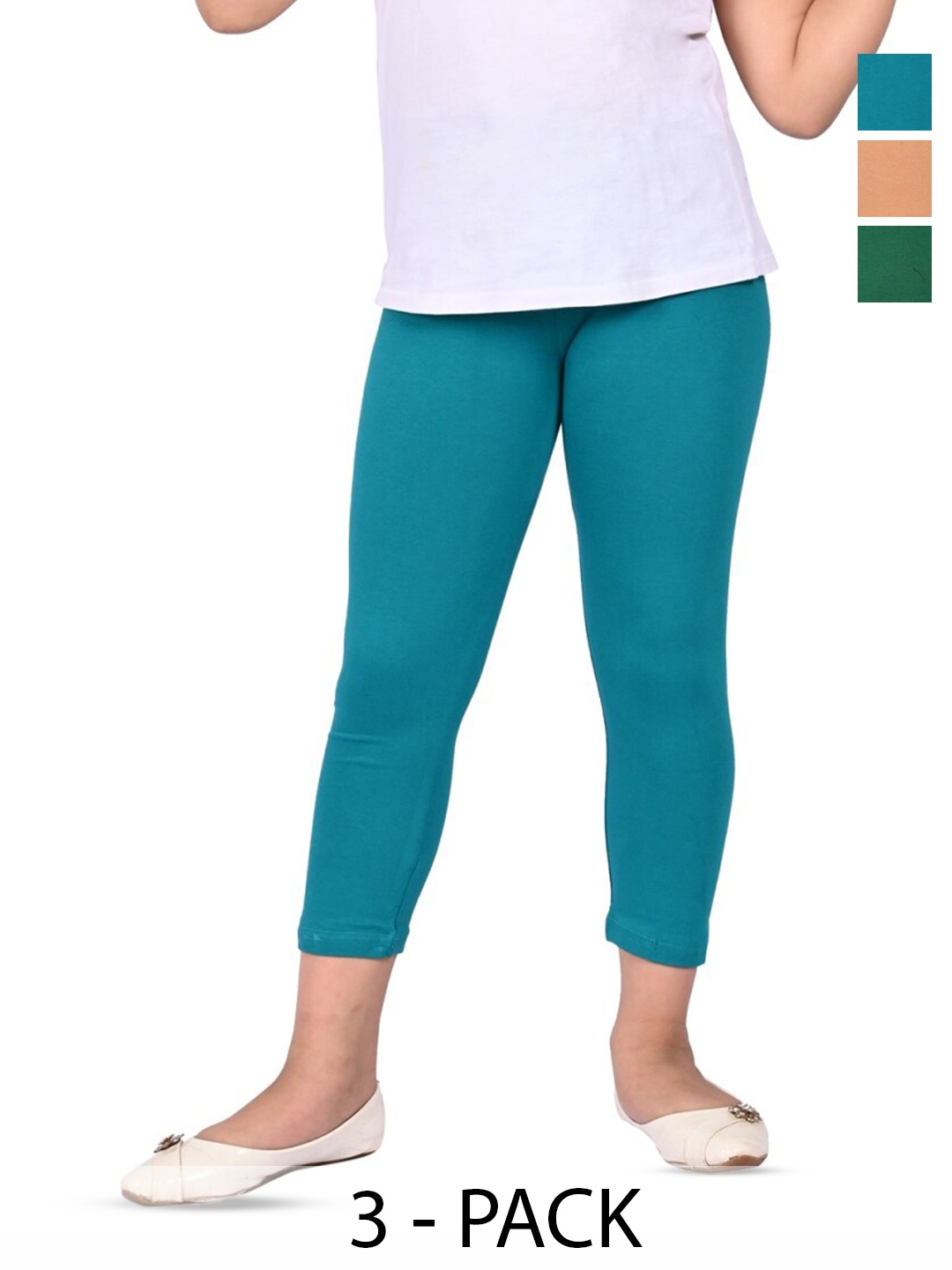 

BAESD Girls Pack Of 3 Slim Fit Capris, Green