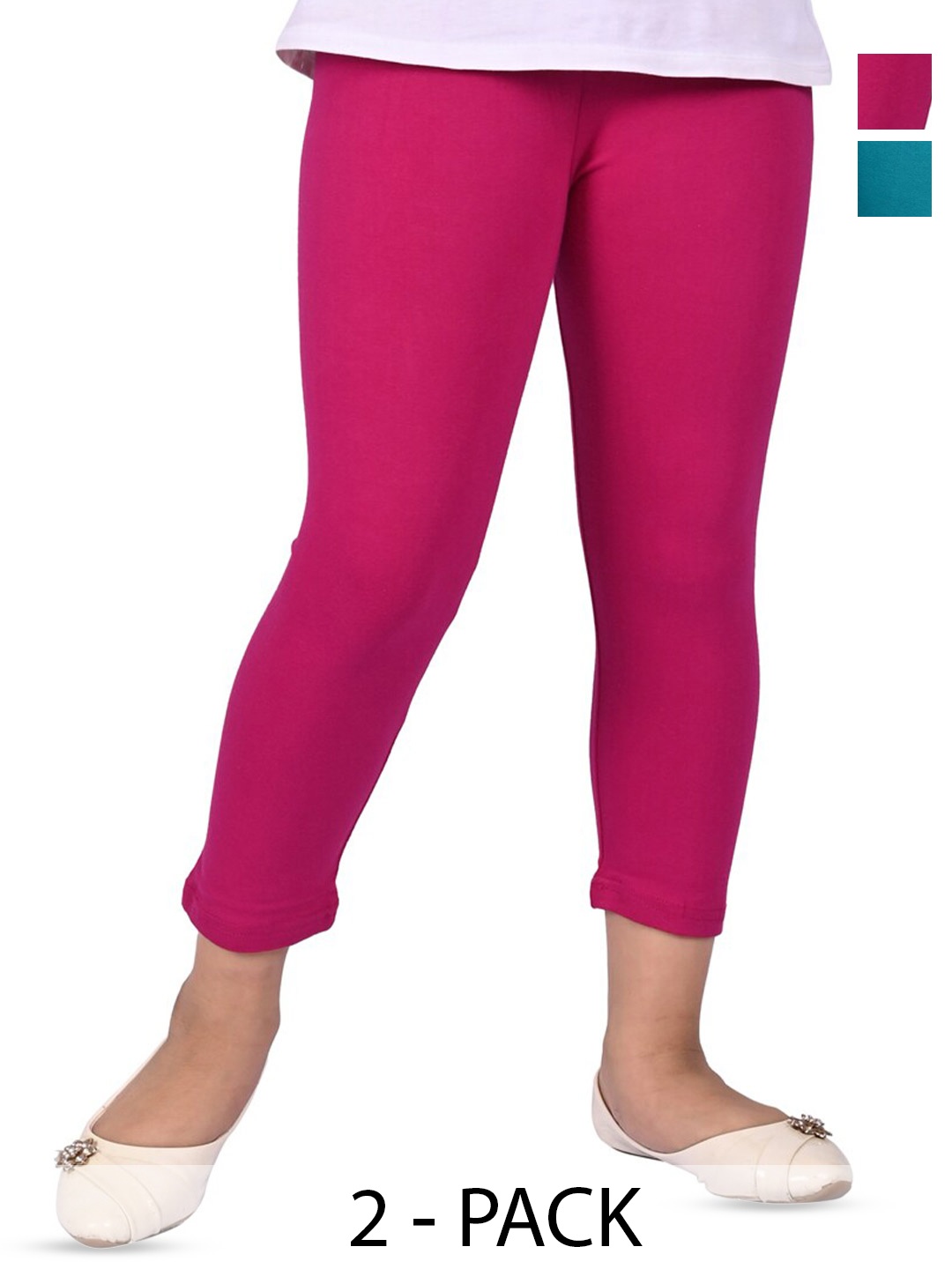 

BAESD Girls Pack Of 2 Slim Fit High-Rise Ankle Length Leggings, Blue