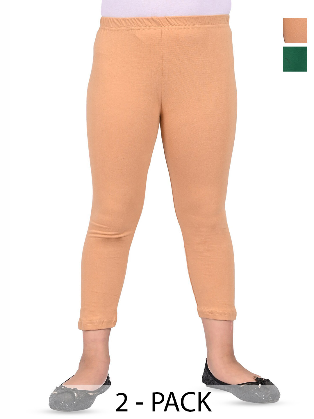 

BAESD Girls Pack Of 2 Slim Fit Three-Fourth Length Leggings, Green