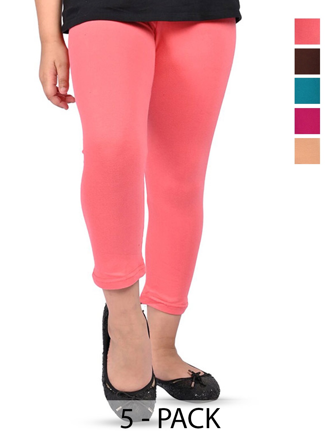 

BAESD Girls Pack Of 5 Slim Fit Three-Fourth Length Leggings, Peach