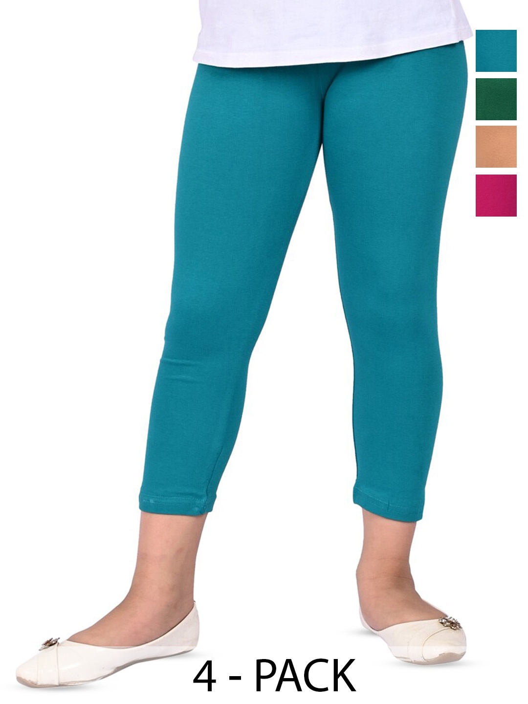 

BAESD Girls Pack Of 4 Slim Fit High Rise Cropped Leggings, Green