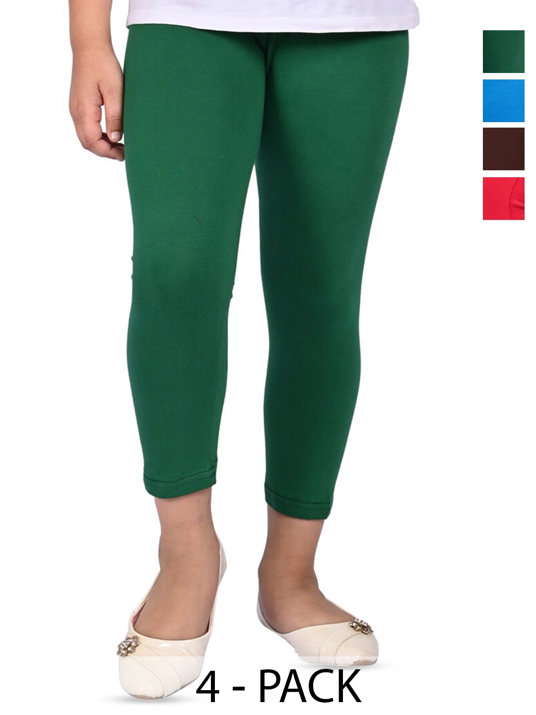 

BAESD Girls Pack Of 4 Slim Fit Three-Fourth Length Leggings, Blue