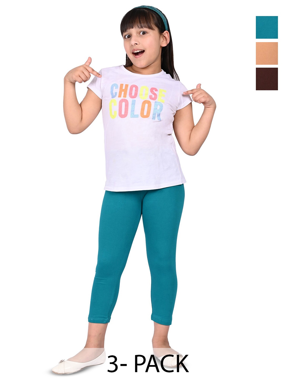 

BAESD Girls Pack Of 3 High Rise Slim Fit Capris, Coffee brown