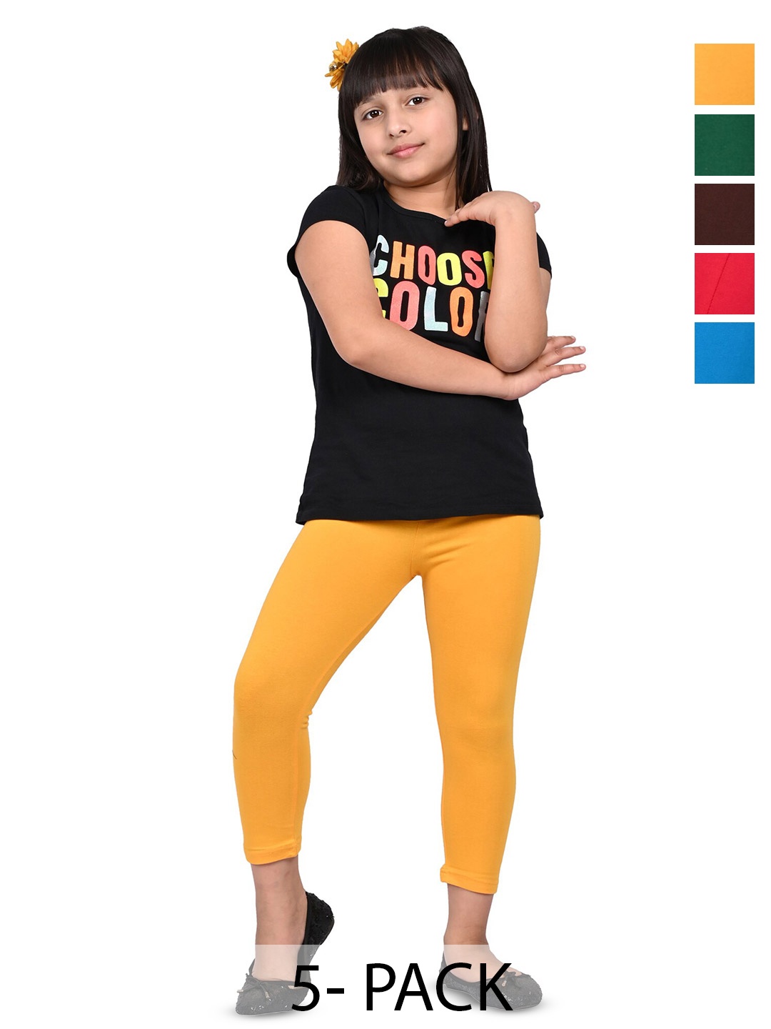 

BAESD Girls Pack Of 5 Slim Fit Three-Fourth Length Leggings, Blue
