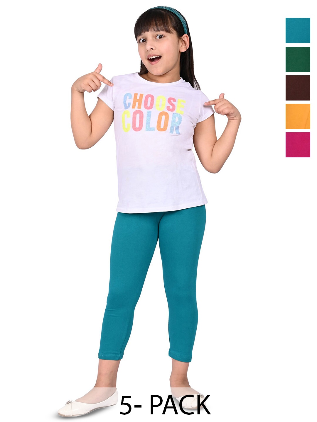

BAESD Girls Pack Of 5 Slim Fit High Rise Cropped Leggings, Teal