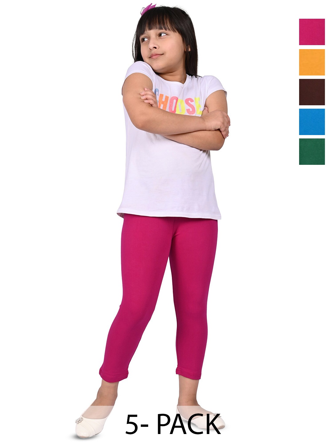 

BAESD Girls Pack Of 5 Slim Fit High-Rise Ankle Length Leggings, Green