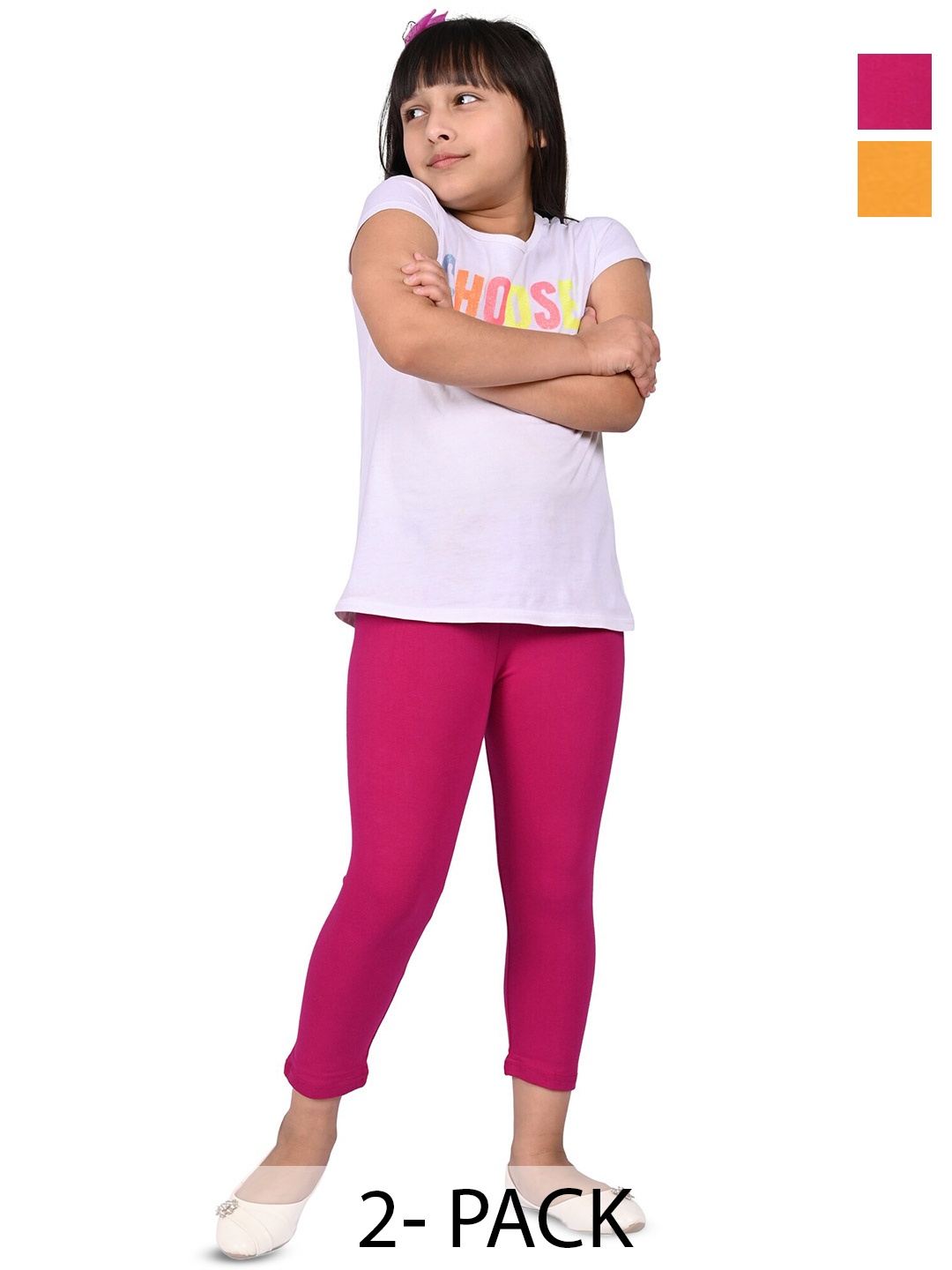 

BAESD Girls Pack Of 2 Cotton Lycra Mid Rise Ankle Length Leggings, Pink