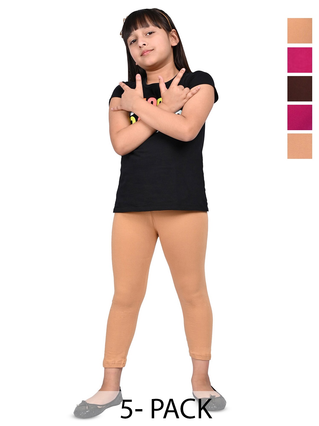 

BAESD Girls Pack Of 5 Cotton Lycra Mid Rise Ankle Length Leggings, Beige