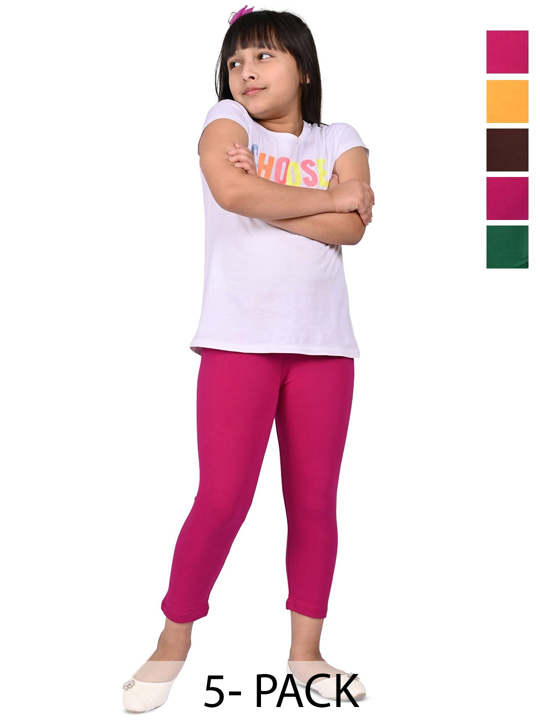 

BAESD Girls Pack Of 5 Slim Fit Three-Fourth Length Leggings, Pink