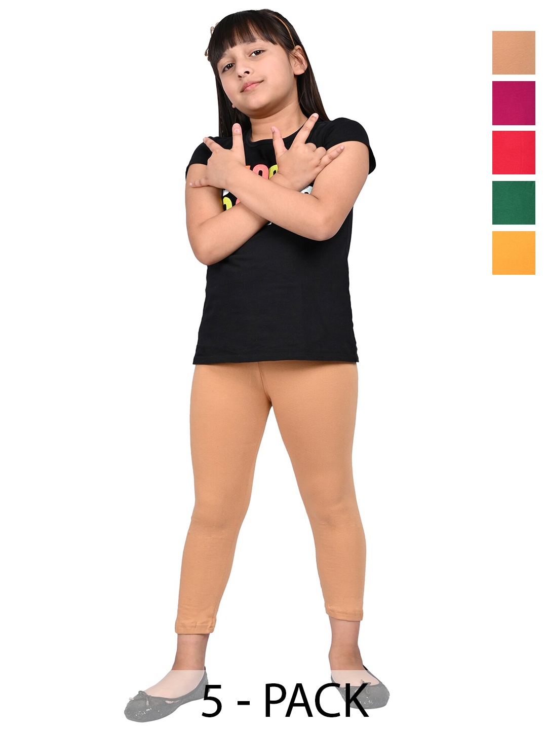 

BAESD Girls Pack Of 5 Slim Fit Three-Fourth Length Leggings, Beige