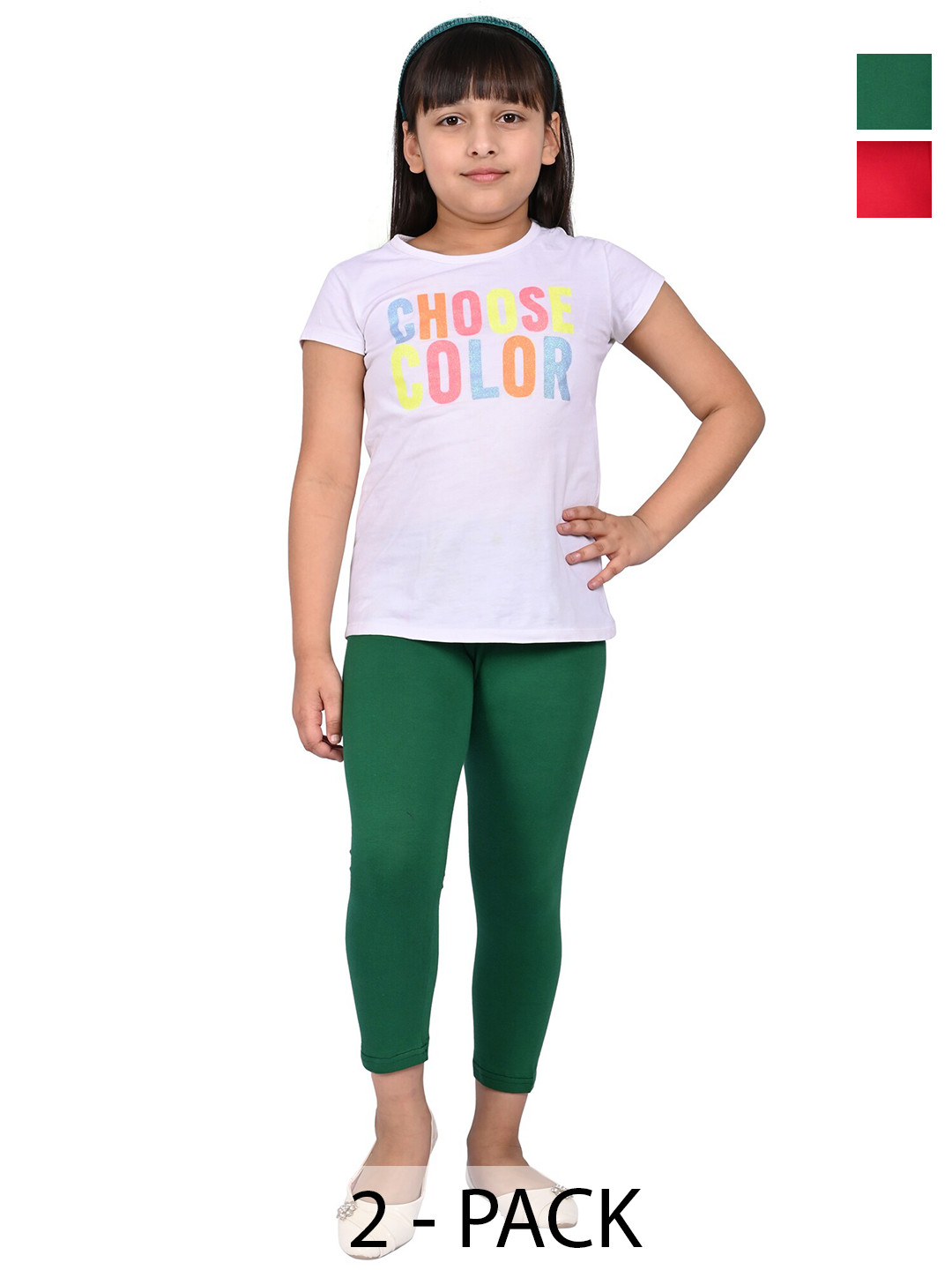 

BAESD Girls Pack Of 2 High Rise Slim Fit Capris, Red