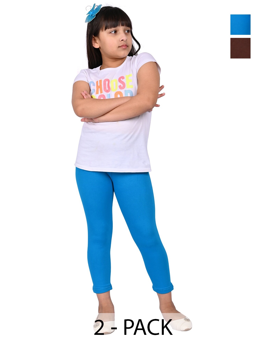 

BAESD Girls Pack Of 2 Slim Fit Capris, Blue
