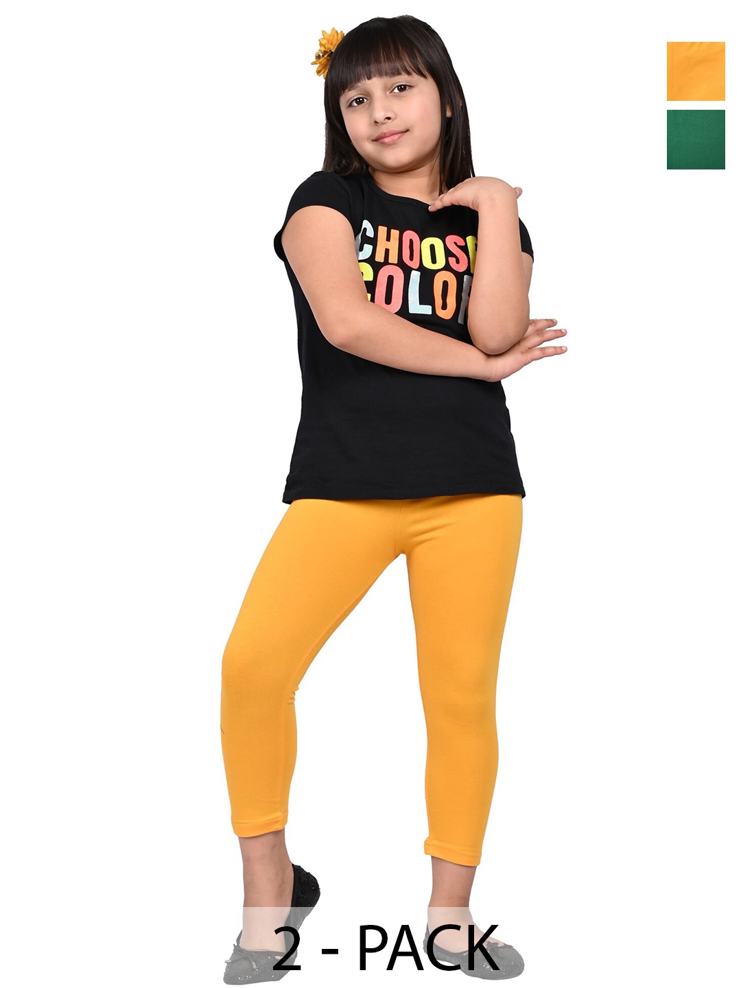 

BAESD Girls Pack of 2 Slim Fit Slip-On Capris, Green