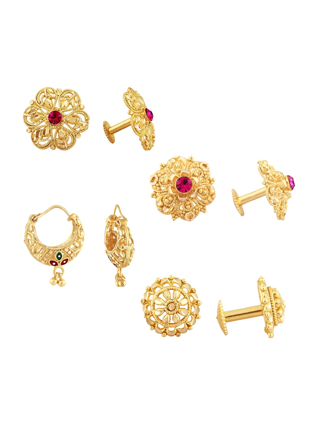 

Vighnaharta Set Of 4 Floral Gold-Plated Studs Earrings