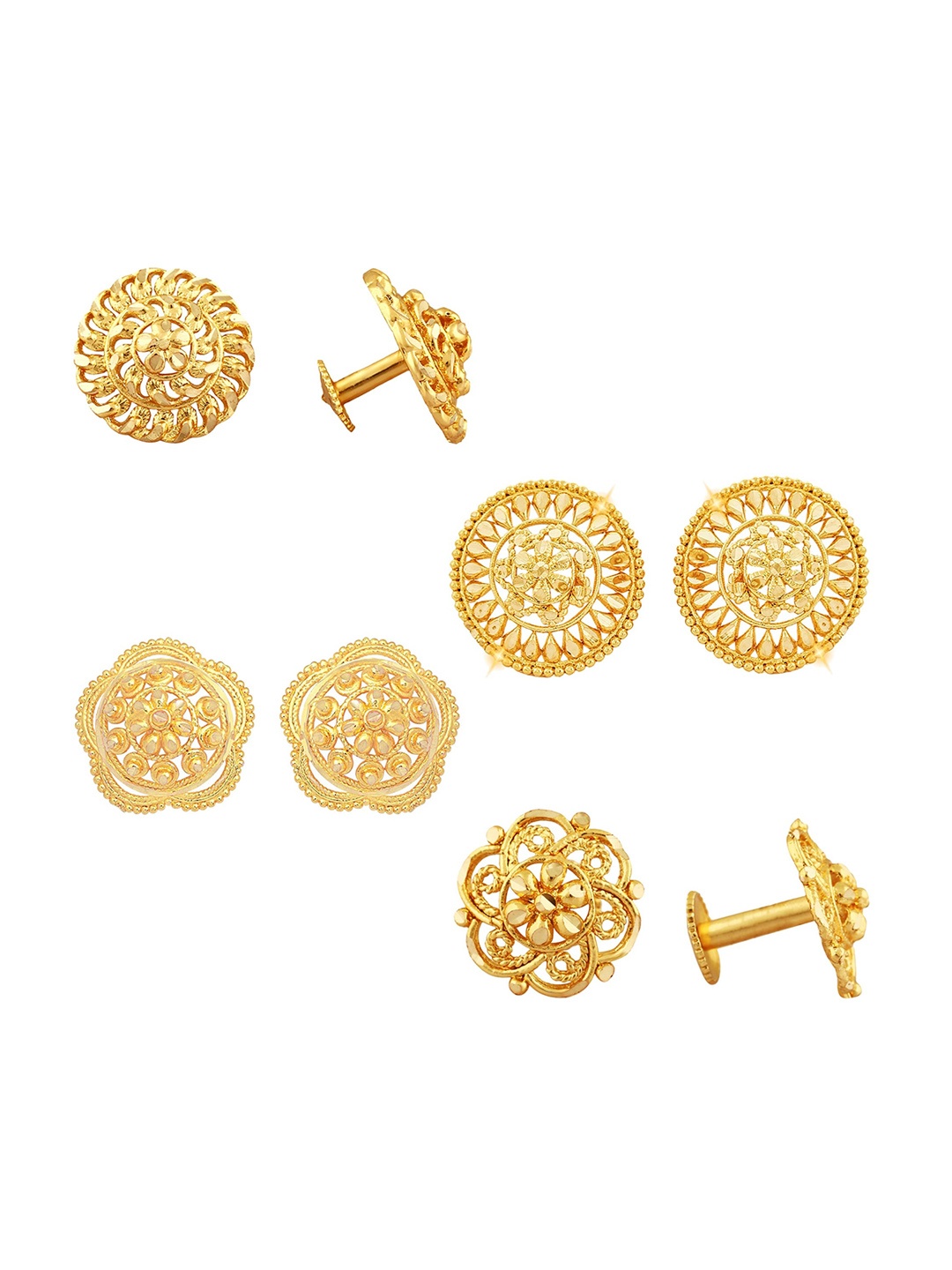 

Vighnaharta Set Of 4 Floral Gold-Plated Studs Earrings