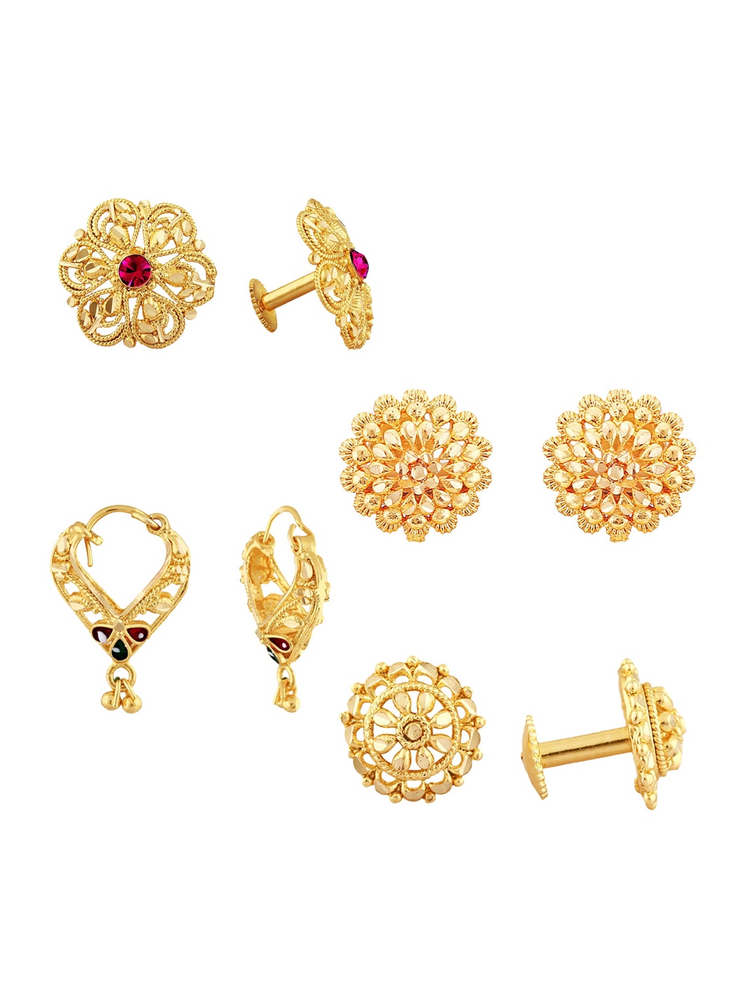 

Vighnaharta Set Of 4 Floral Gold-Plated Studs Earrings