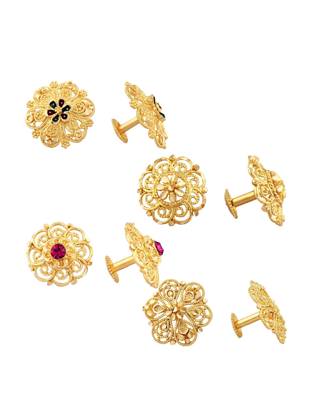 

Vighnaharta Set Of 4 Gold Plated Cubic Zirconia Floral Studs