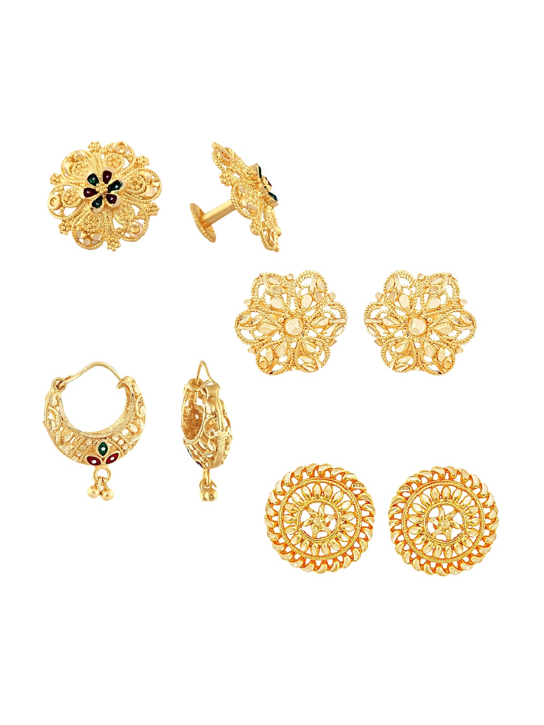 

Vighnaharta Set Of 4 Gold Plated Cubic Zirconia Floral Studs