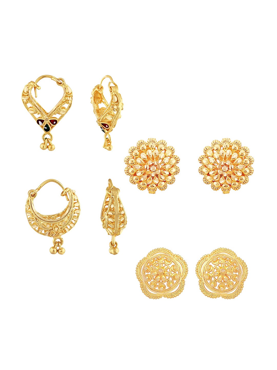 

Vighnaharta Set Of 4 Gold Plated Cubic Zirconia Floral Studs