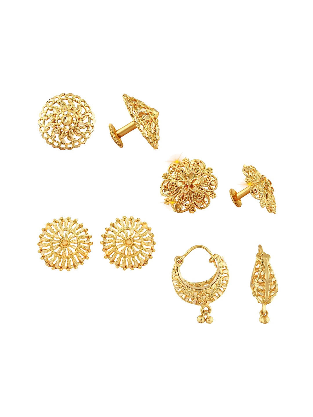 

Vighnaharta Set Of 4 Gold Plated Cubic Zirconia Floral Studs