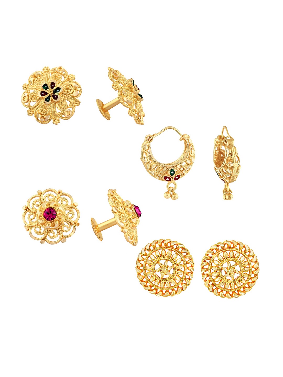 

Vighnaharta Set Of 4 Gold Plated Cubic Zirconia Floral Studs