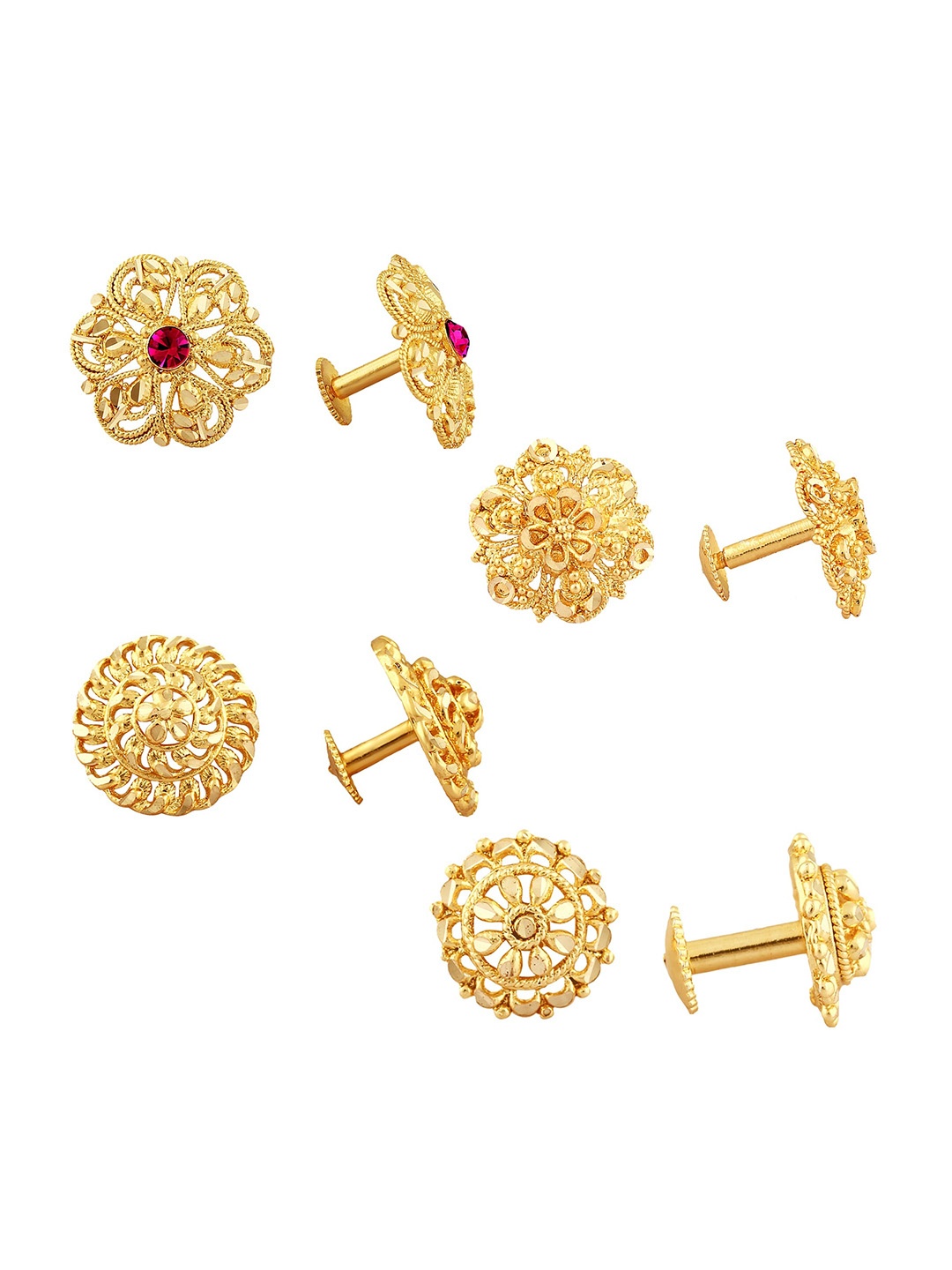 

Vighnaharta Set Of 4 Gold Plated Cubic Zirconia Floral Studs