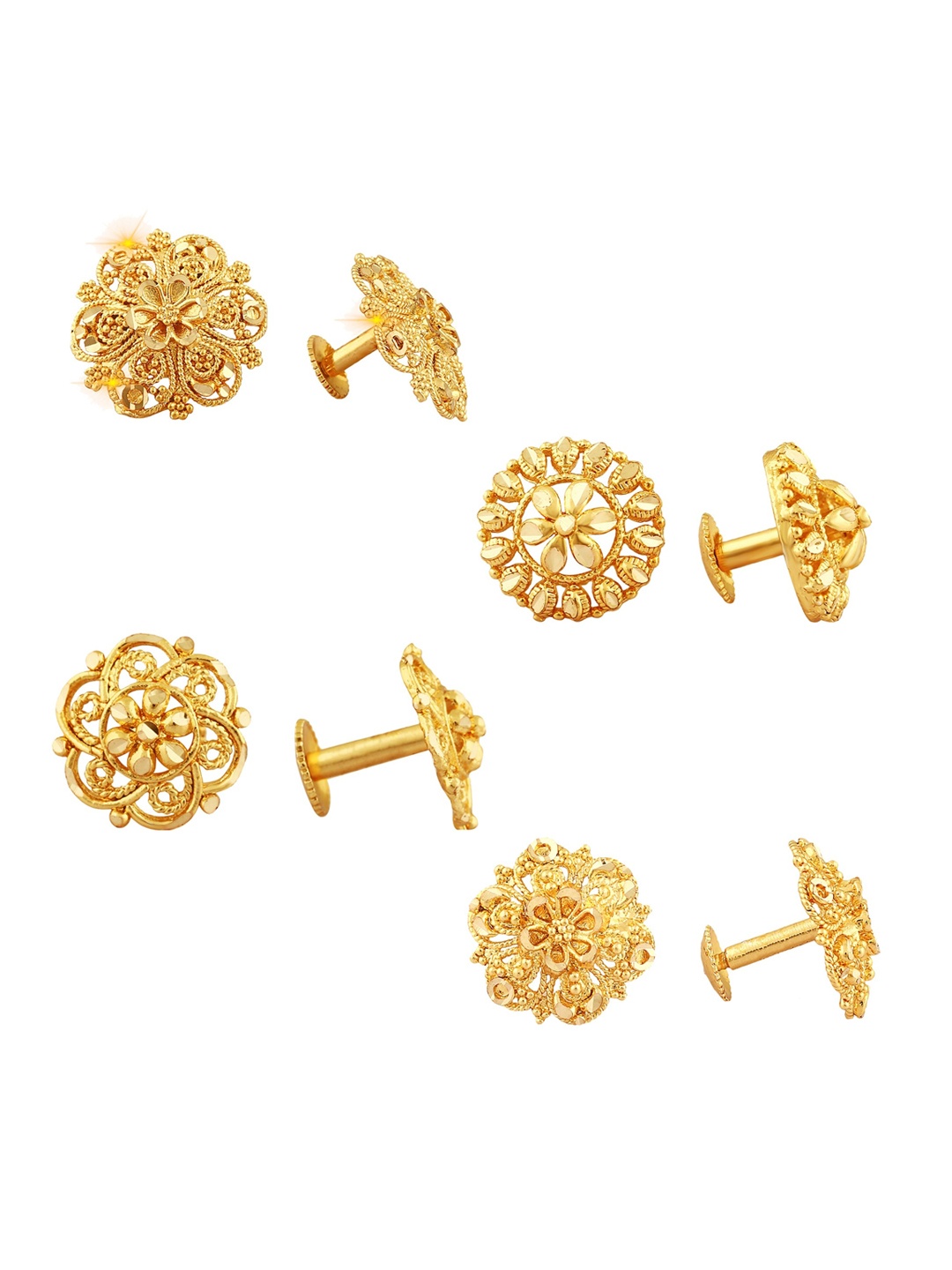 

Vighnaharta Set Of 4 Gold Plated Cubic Zirconia Floral Studs