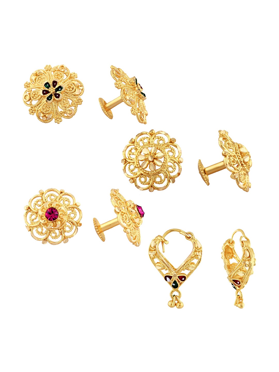 

Vighnaharta Set Of 4 Gold Plated Cubic Zirconia Floral Studs